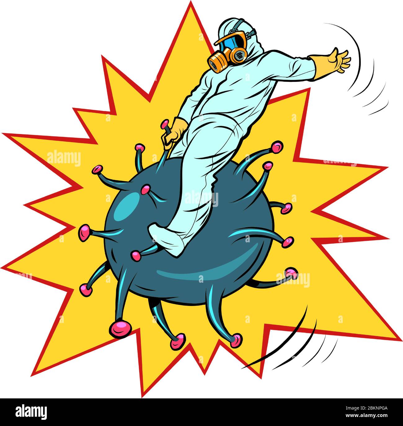 le médecin combat le coronavirus comme un cheval sauvage. Rechercher un vaccin. Science et santé Illustration de Vecteur