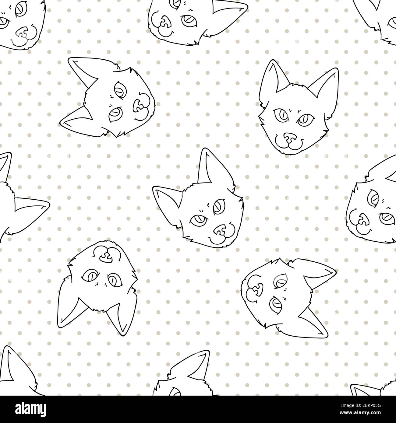 Joli Dessin Anime Monochrome Japonais Bout De Queue De Chat Face Sans Couture Motif Vectoriel Race De Chat Race Domestique De Race De Race De Chat De Linet Chat Amoureux De L Asie