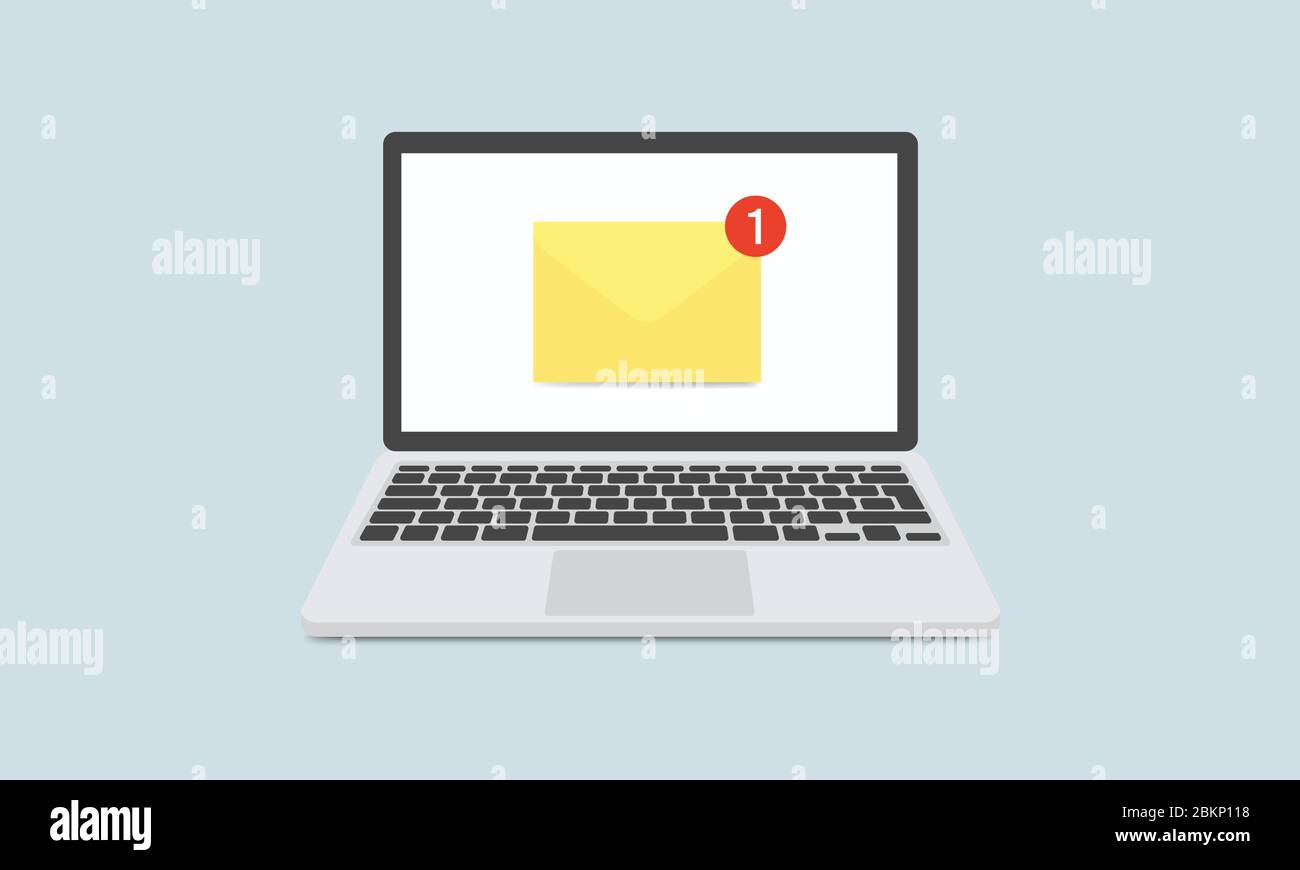Concept de notification par e-mail. Nouvel e-mail sur l'écran de l'ordinateur portable. Illustration vectorielle en style plat. Illustration de Vecteur