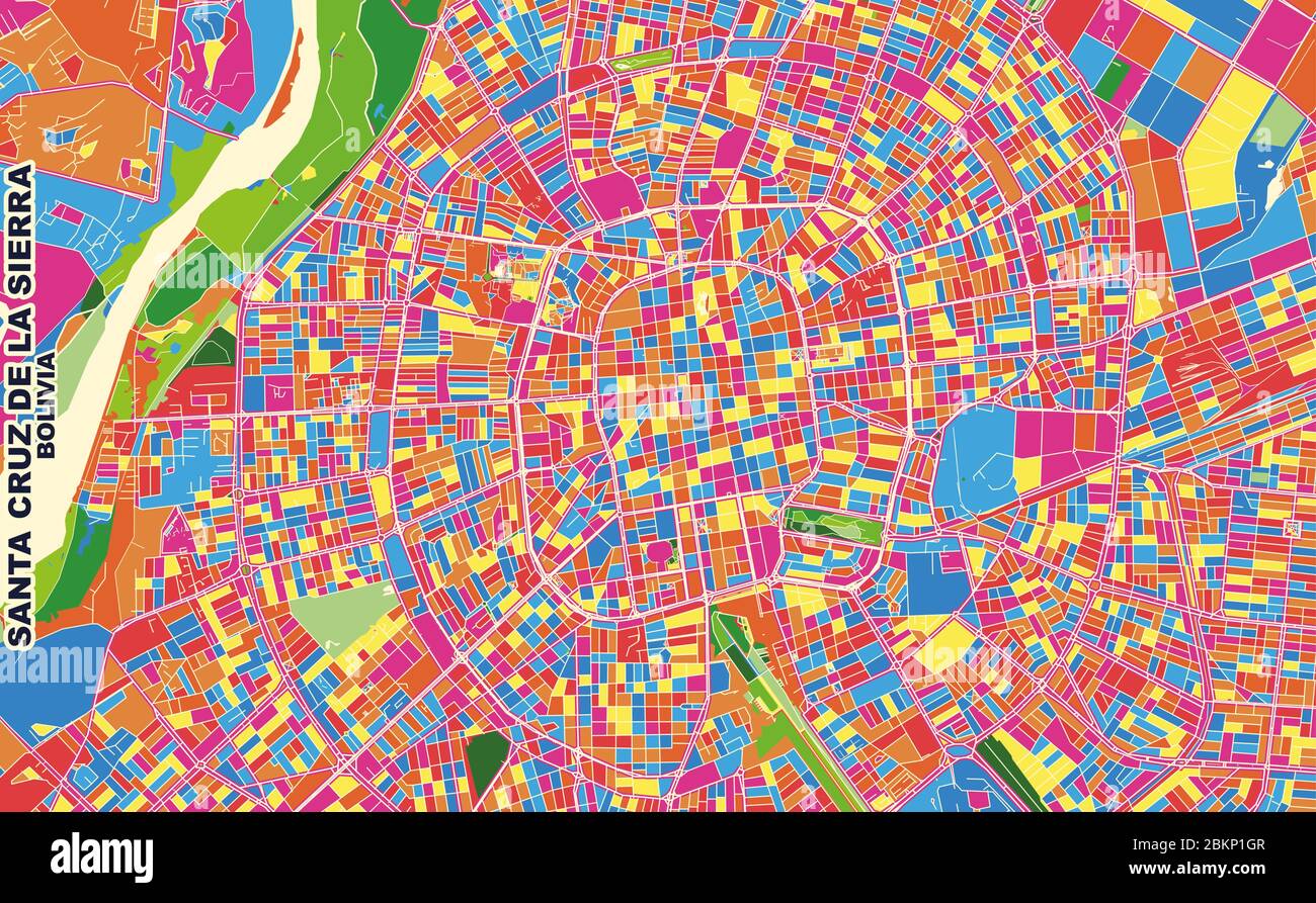 Carte vectorielle colorée de Santa Cruz de la Sierra, Bolivie. Modèle de carte art pour l'impression automatique d'illustrations murales au format paysage. Illustration de Vecteur