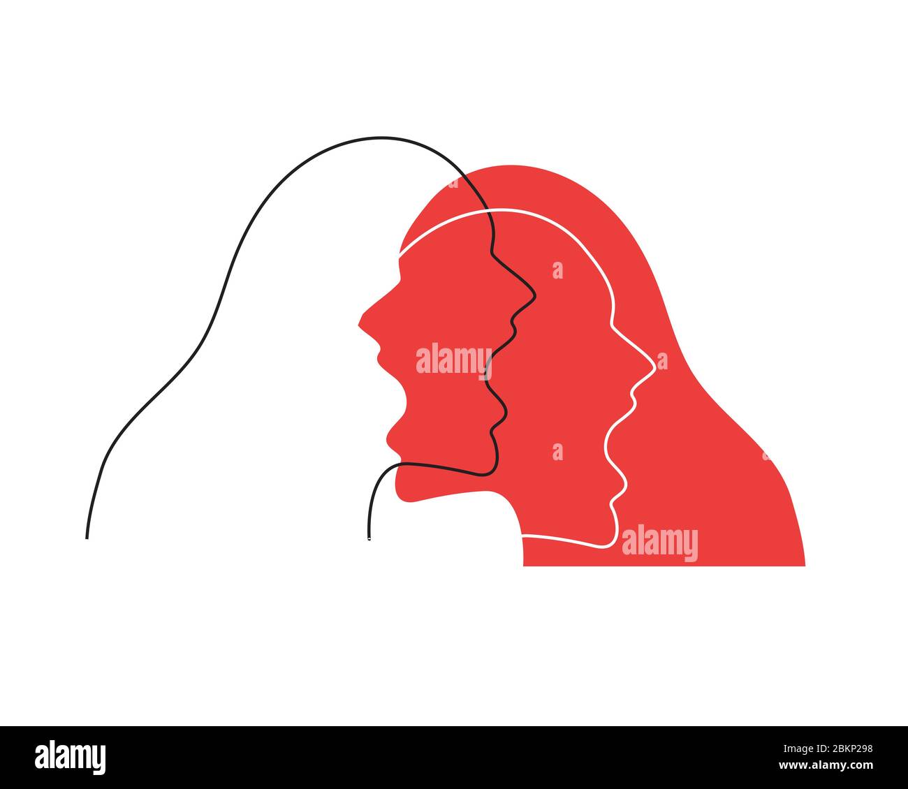 Symbole de querelle, confrontation ou colère, femme agressive à large bouche ouverte Illustration de Vecteur