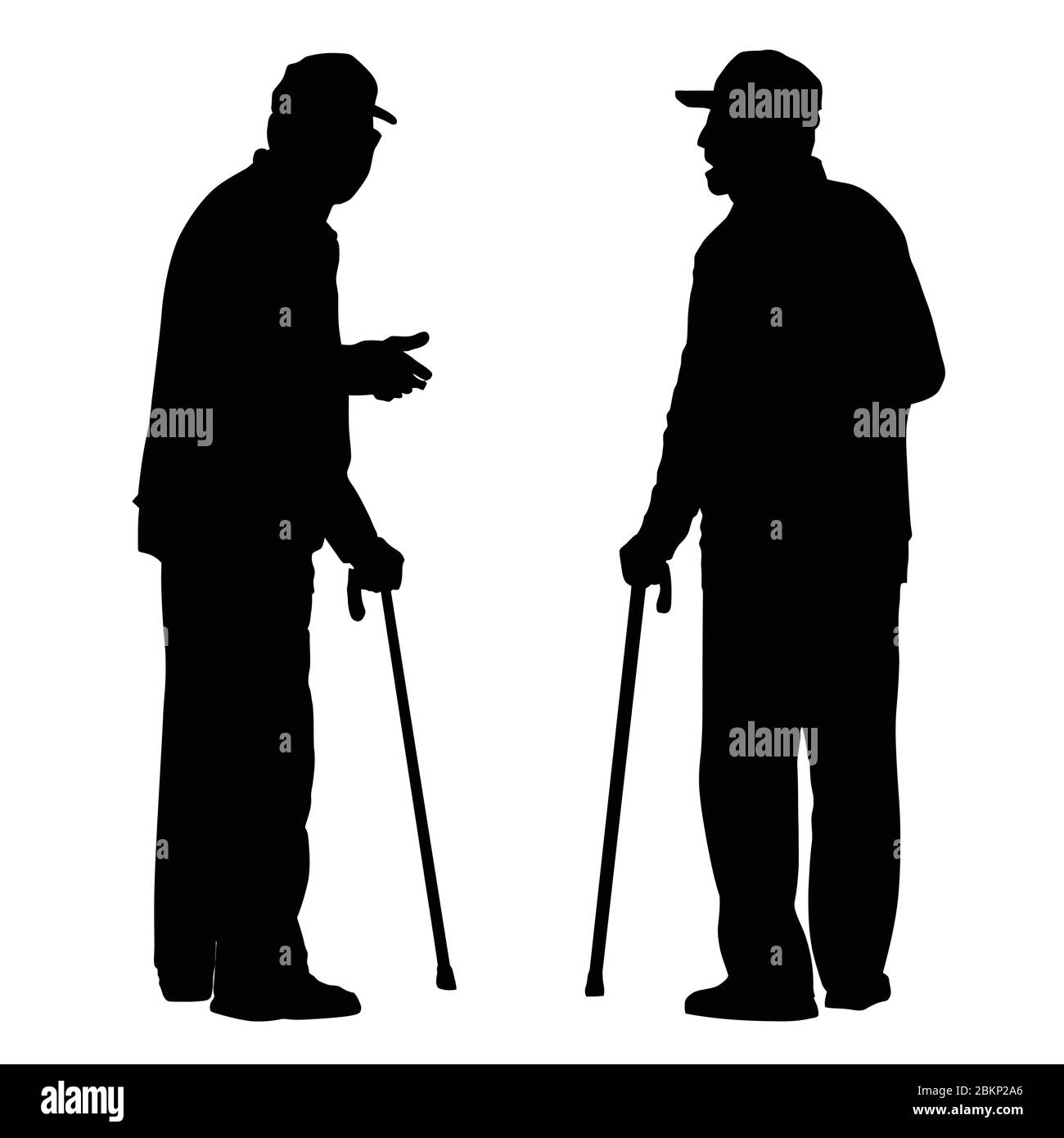 Deux hommes âgés avec canne debout et parlant l'un à l'autre sur fond blanc, illustration vectorielle Illustration de Vecteur