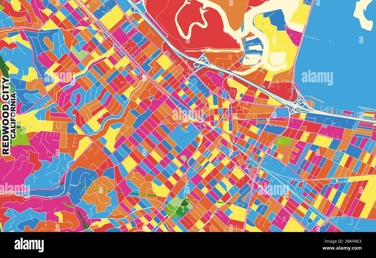 Carte vectorielle colorée de Redwood City, Californie, États-Unis. Modèle de carte art pour l'impression automatique d'illustrations murales au format paysage. Illustration de Vecteur