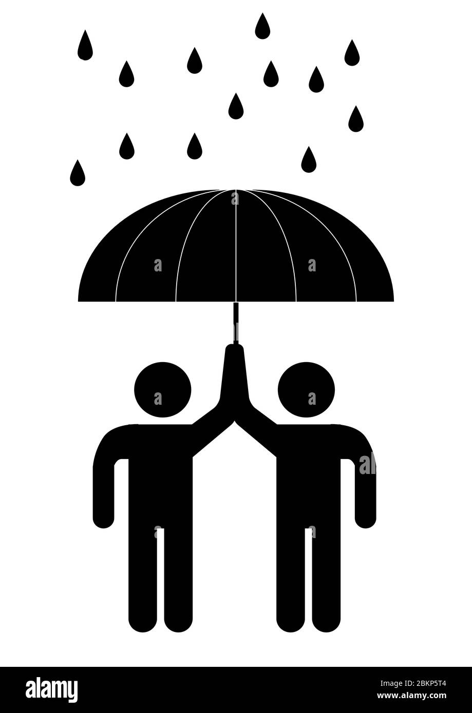 Personnes sous un parapluie sous la pluie. Illustration de Vecteur