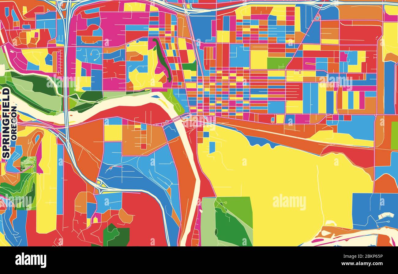 Carte vectorielle colorée de Springfield, Oregon, Etats-Unis. Modèle de carte art pour l'impression automatique d'illustrations murales au format paysage. Illustration de Vecteur