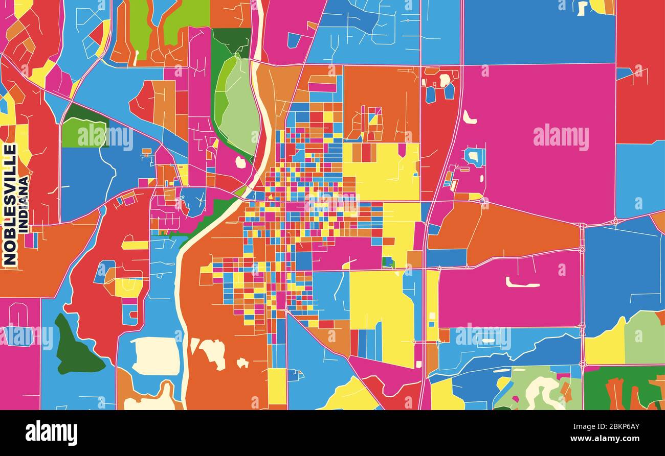 Carte vectorielle colorée de Noblesville, Indiana, États-Unis. Modèle de carte art pour l'impression automatique d'illustrations murales au format paysage. Illustration de Vecteur
