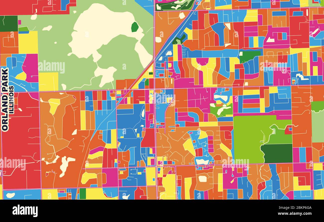 Carte vectorielle colorée d'Orland Park, Illinois, États-Unis. Modèle de carte art pour l'impression automatique d'illustrations murales au format paysage. Illustration de Vecteur