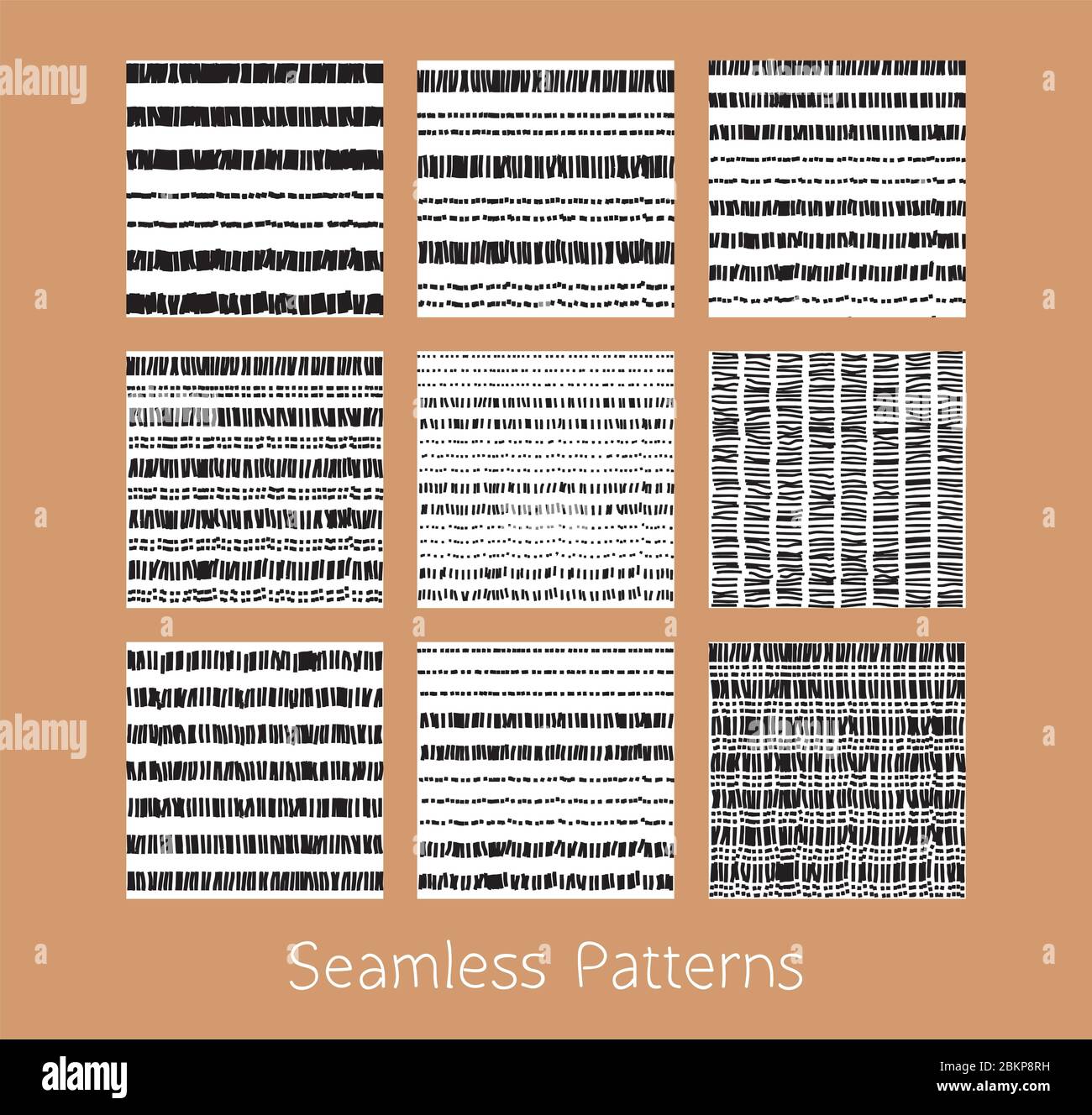 Ensemble de motifs continus en pointillés et en pointillés. Toile de jute et natte stylisées, textures abstraites répétées en noir et blanc. Vecteur eps8 Illustration de Vecteur