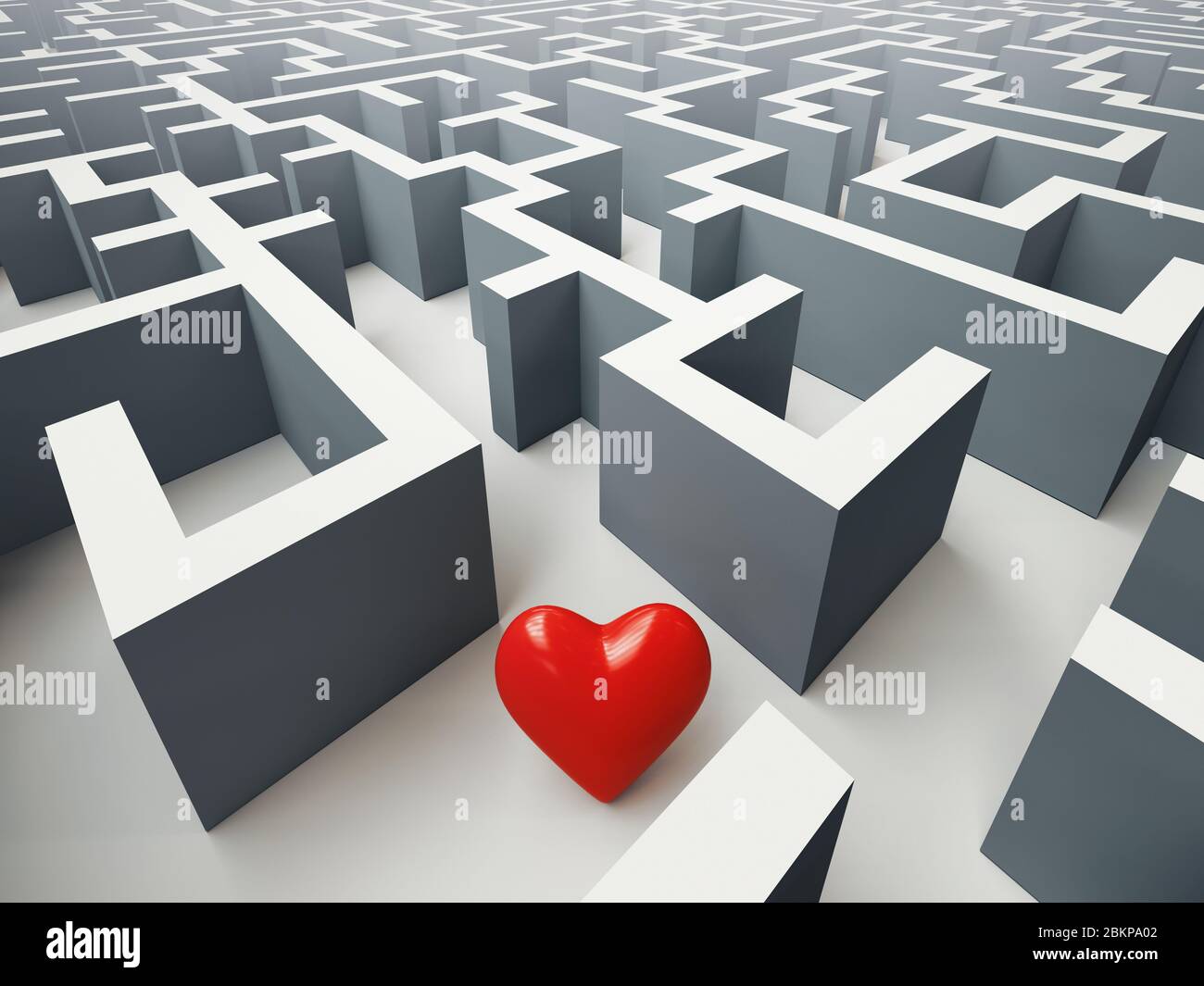 Le monde complexe des émotions. Cœur rouge caché dans un labyrinthe. Concept d'amour. rendu 3d Banque D'Images