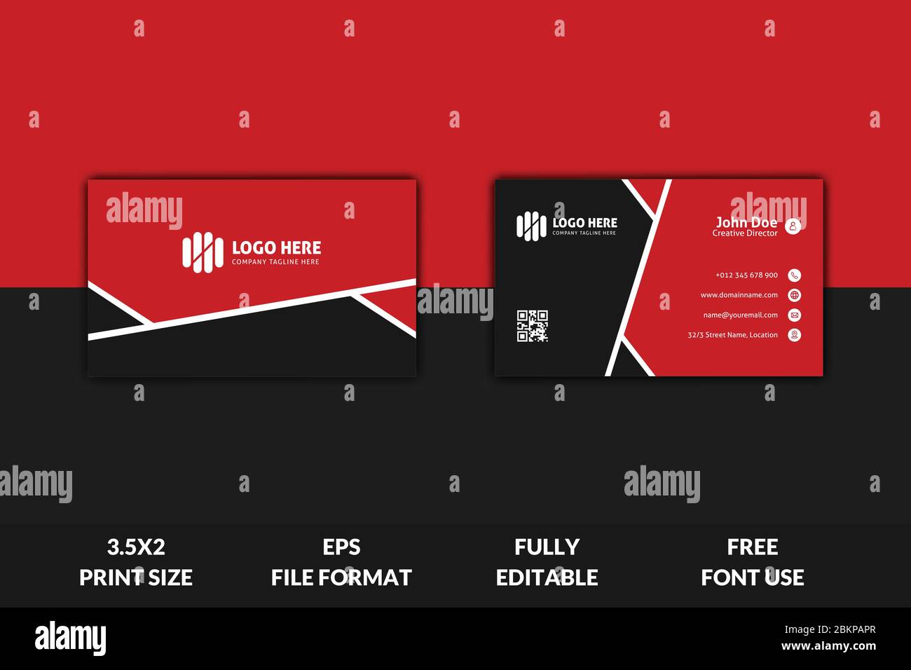 Modèle de carte de visite propre et professionnelle, modèle de carte de visite rouge et noir, prêt à imprimer une carte de visite moderne Illustration de Vecteur
