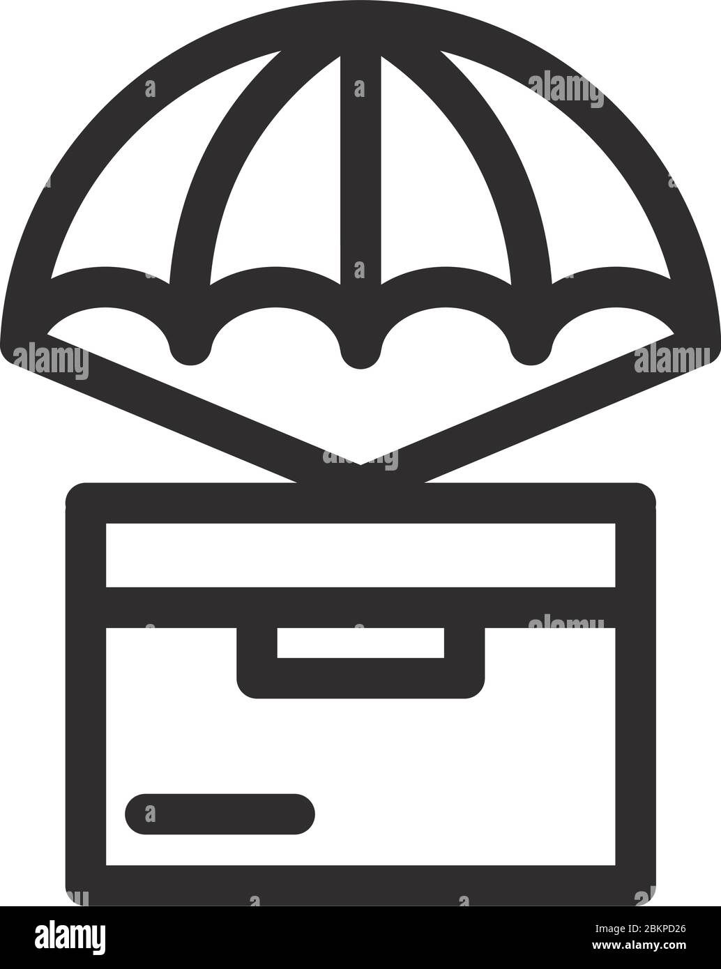 livraison service de fret boîte de carton d'expédition avec icône de style de ligne d'illustration de parachute vectoriel Illustration de Vecteur