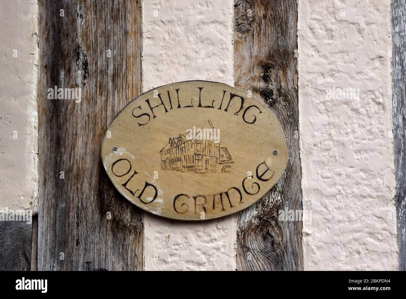 Ancienne Grange Nom de la maison plaque, Lavenham, Suffolk, Angleterre Banque D'Images