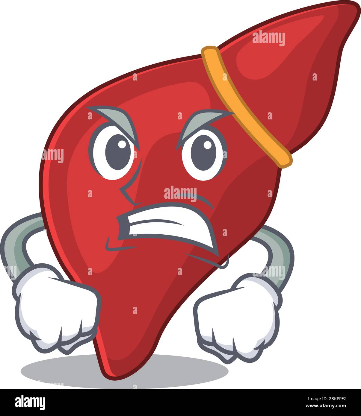 Mascotte conception concept de foie humain sain avec visage en colère Illustration de Vecteur