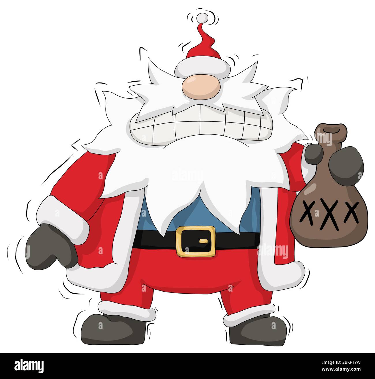 Fête de Noël, lune de soleil Santa Claus ivre illustration humoristique, horizontale, sur blanc, isolée Illustration de Vecteur