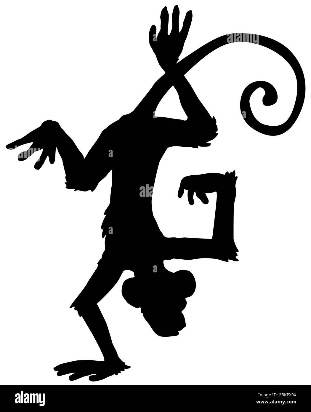 Pied de main de singe à l'envers acrobatique, personnage de dessin animé silhouette noire, illustration vectorielle, vertical, isolé, sur blanc Illustration de Vecteur