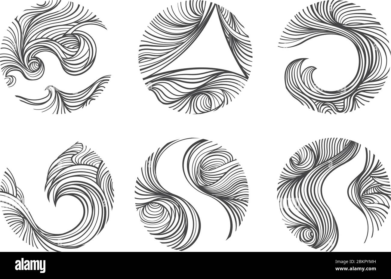 Lignes de vent et de boucles en forme de cercle et d'éclipse. Illustration de Vecteur