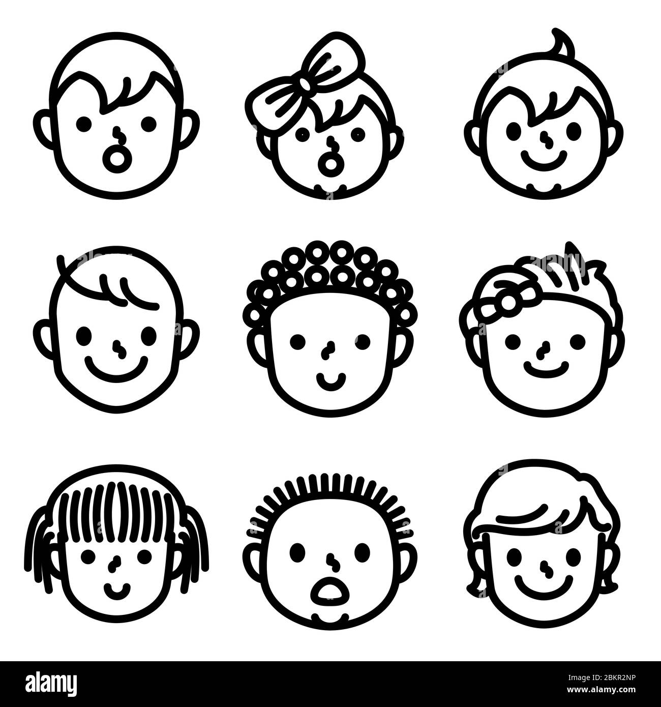 Ensemble d'icônes d'avatar enfant - vecteur. Garçons et filles. Illustration de Vecteur