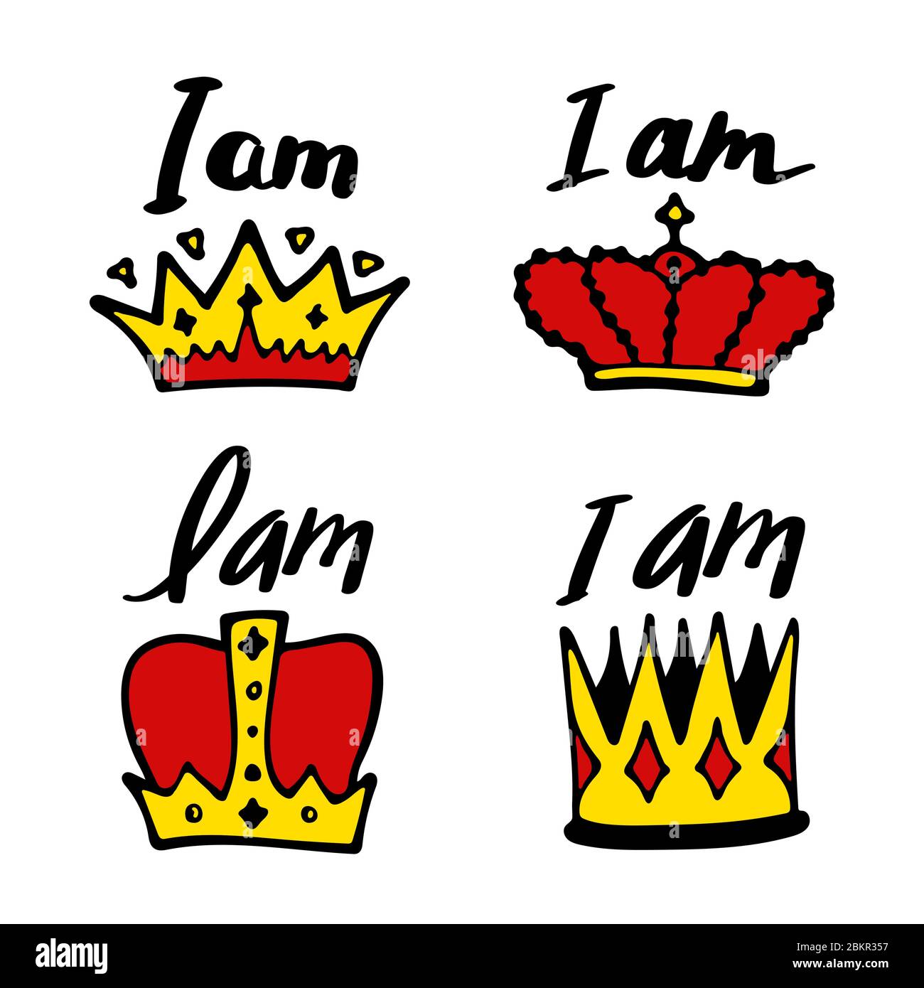 Je suis grand lettrage ensemble avec couronne dans le style simple de doodle. Imprimé girly pour les imprimés de t-shirt, les étuis pour téléphones, les mugs ou les affiches. Inscription tendance, texte manuscrit. Illustration vectorielle Illustration de Vecteur
