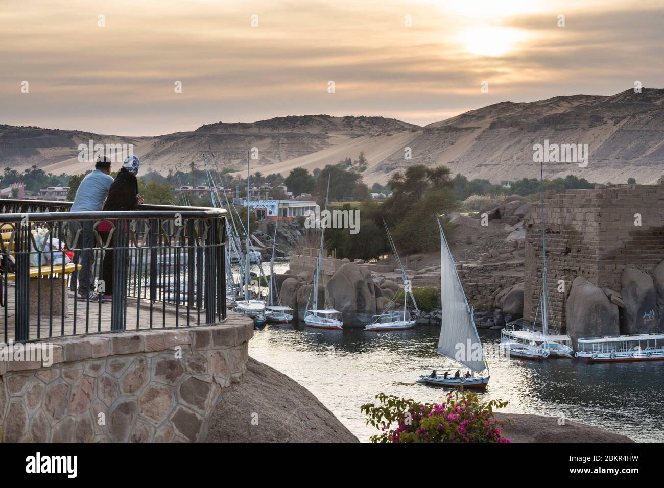 Égypte, haute Égypte, vallée du Nil, Assouan, vue sur le Nil depuis le jardin Feryal Banque D'Images