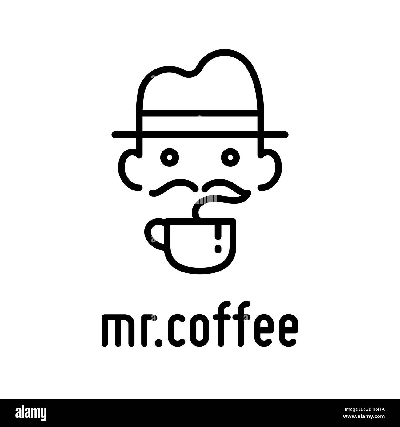 Un homme de moustache taille basse avec un modèle de logo de chapeau de café. Creattiation Idea.Coffee logo. - vecteur. Illustration de Vecteur