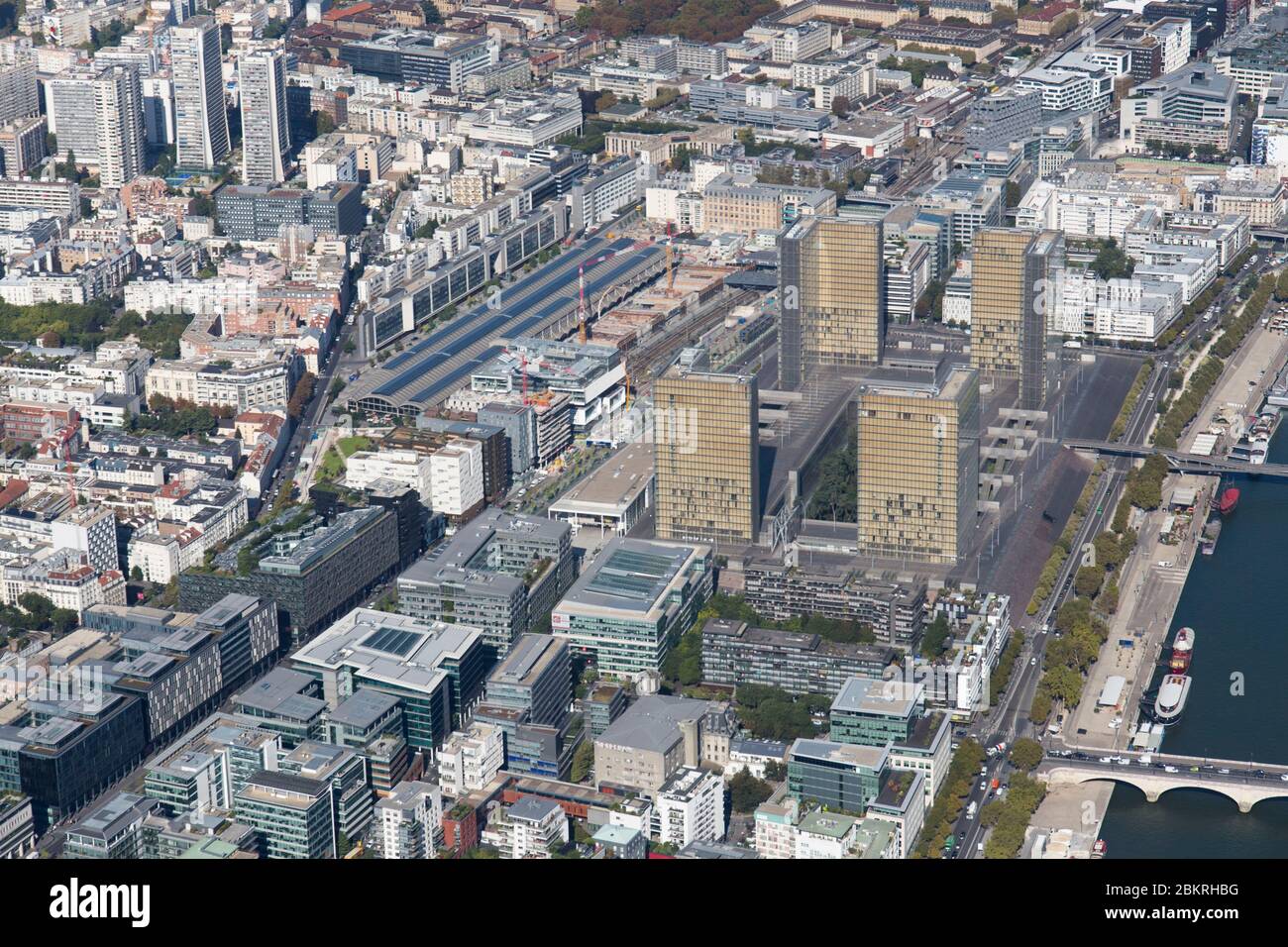 France, Paris, 12ème arrondissement et Seine, Bibliothèque nationale de France (vue aérienne) Banque D'Images