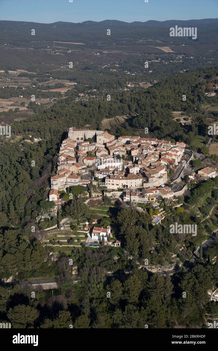 France, Var, village perché le Castellet (vue aérienne) Banque D'Images
