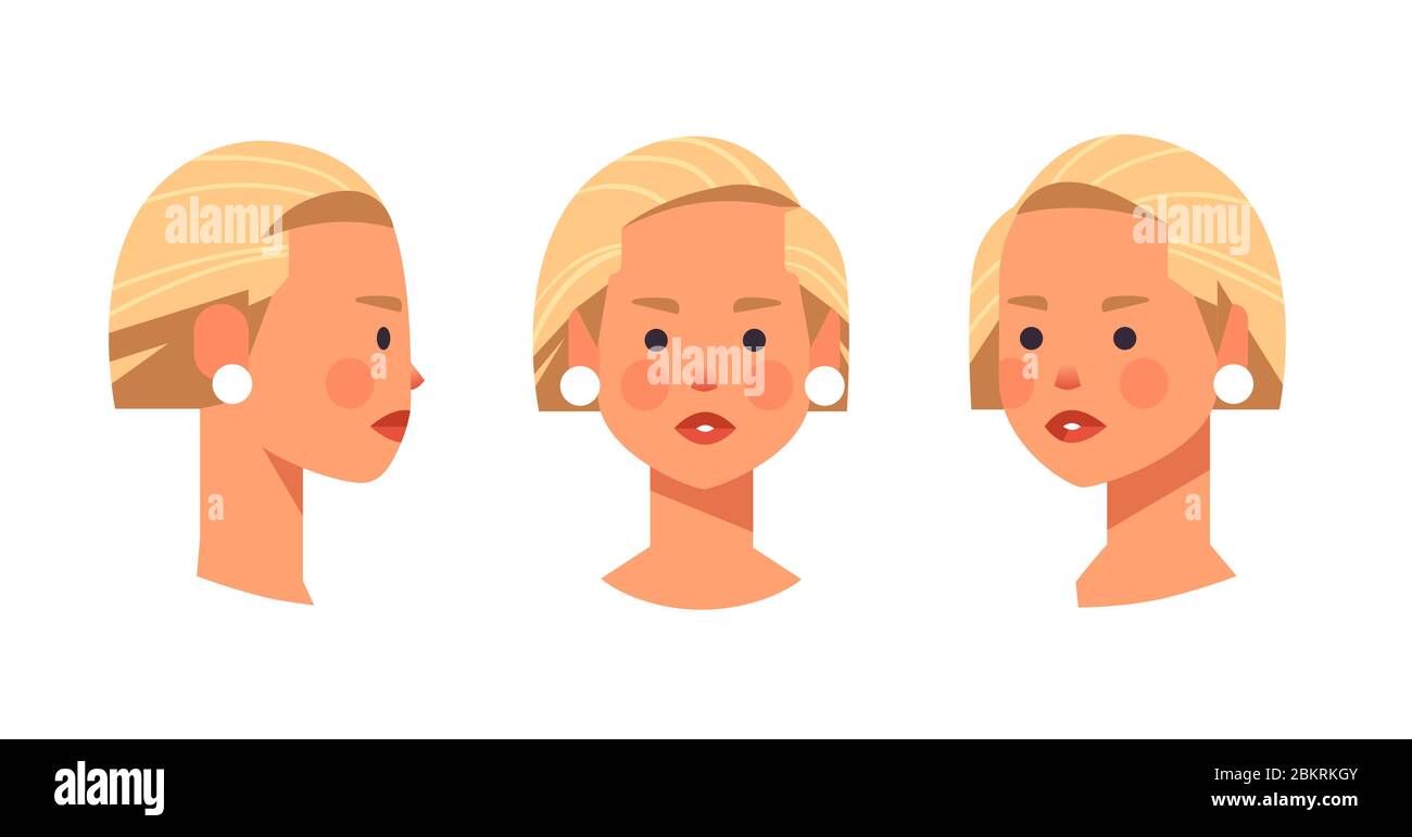 définir l'avatar de tête de fille vue latérale avant personnage féminin vues différentes pour l'animation portrait horizontal illustration vectorielle Illustration de Vecteur