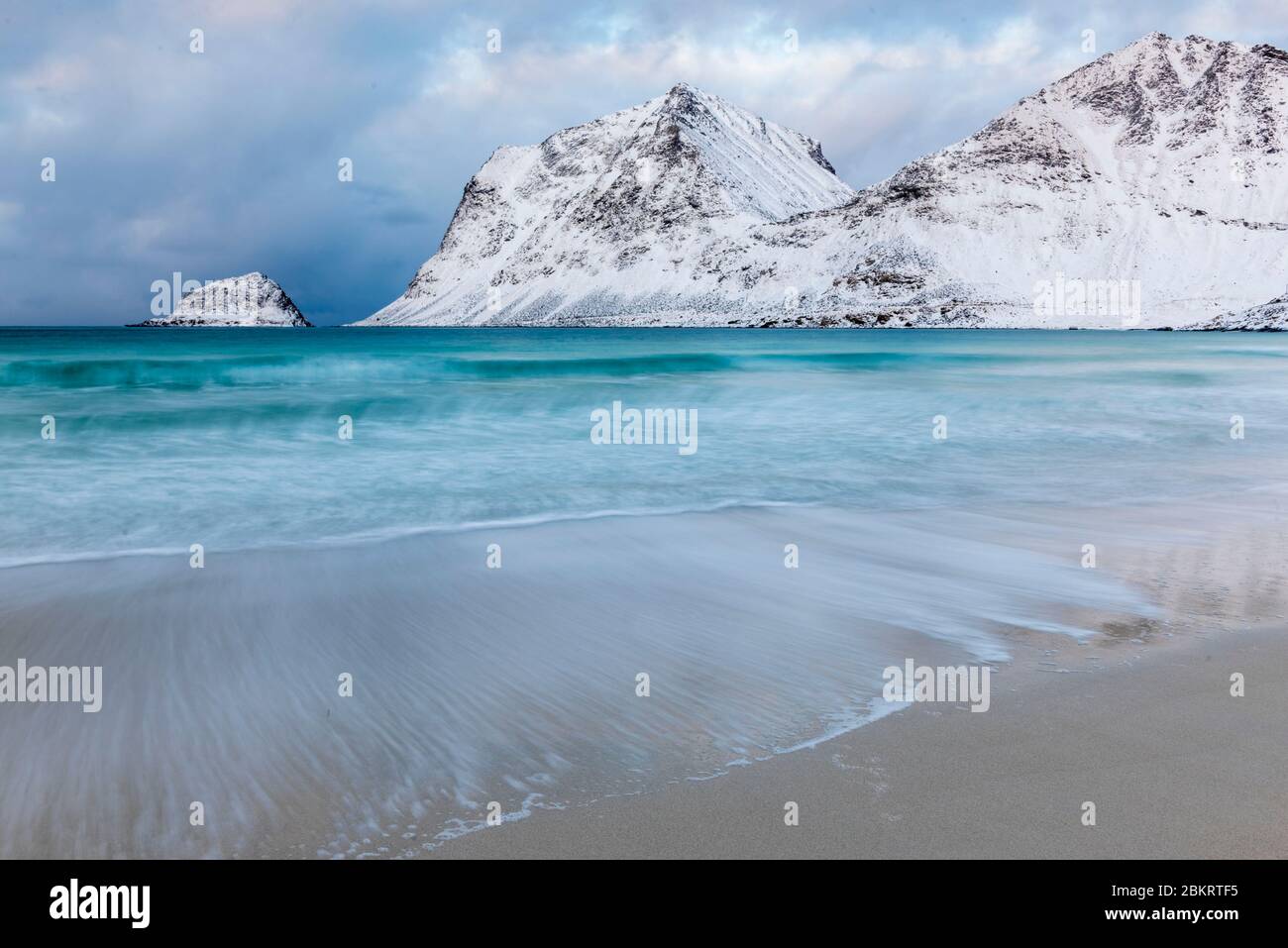 Norvège, Comté de Nordland, îles Lofoten, plage Haukland Banque D'Images