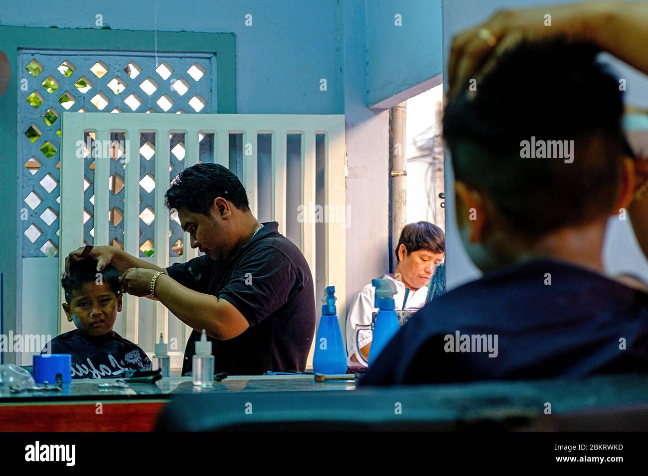 Vietnam, Phan Thiet, coiffeur Banque D'Images