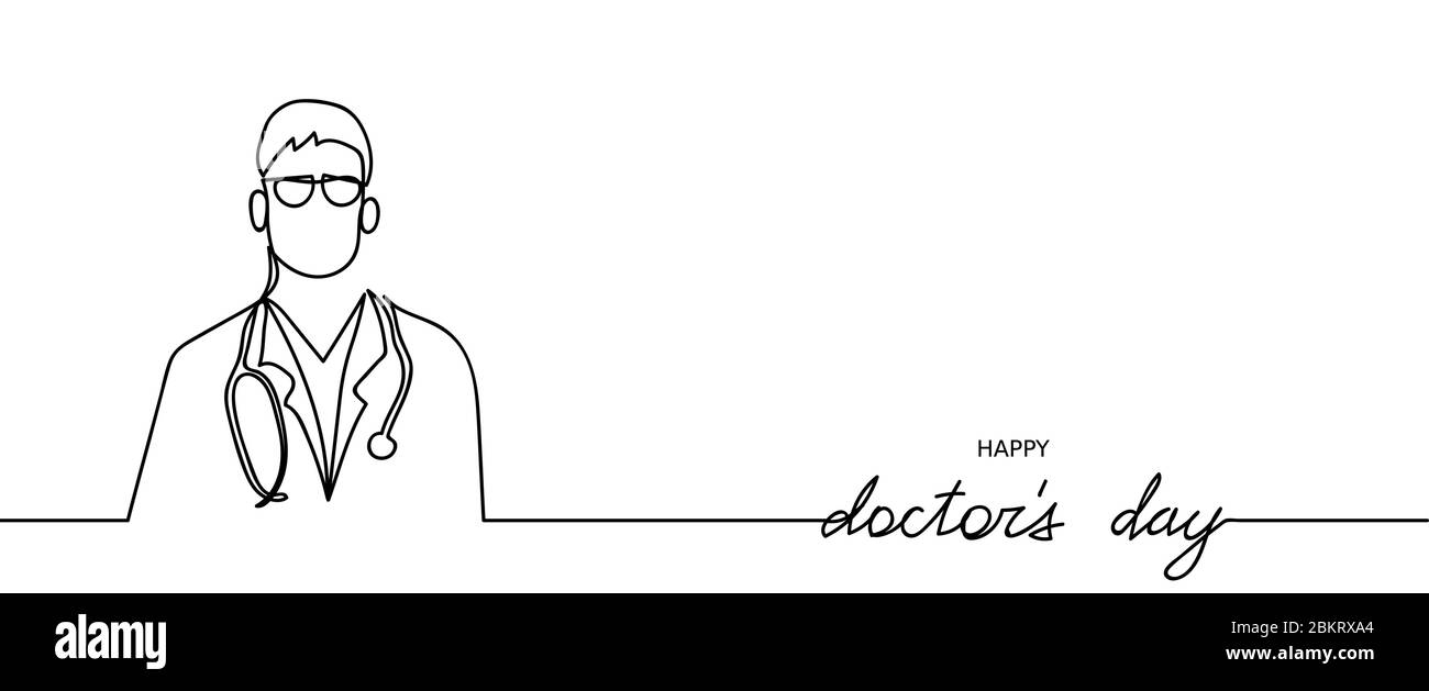 Happy Doctors day.Vector ligne continue. Silhouette de médecin dessinée à la main. Illustration de la structure simple du vecteur médecin Illustration de Vecteur