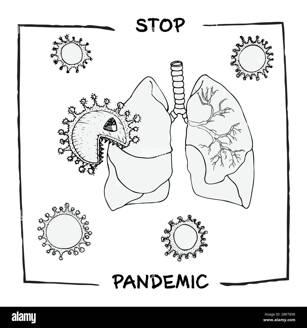 Conception concept de médical, social, information affiche d'agitation contre l'épidémie de coronavirus avec le texte Stop panic style esquisse Illustration de Vecteur