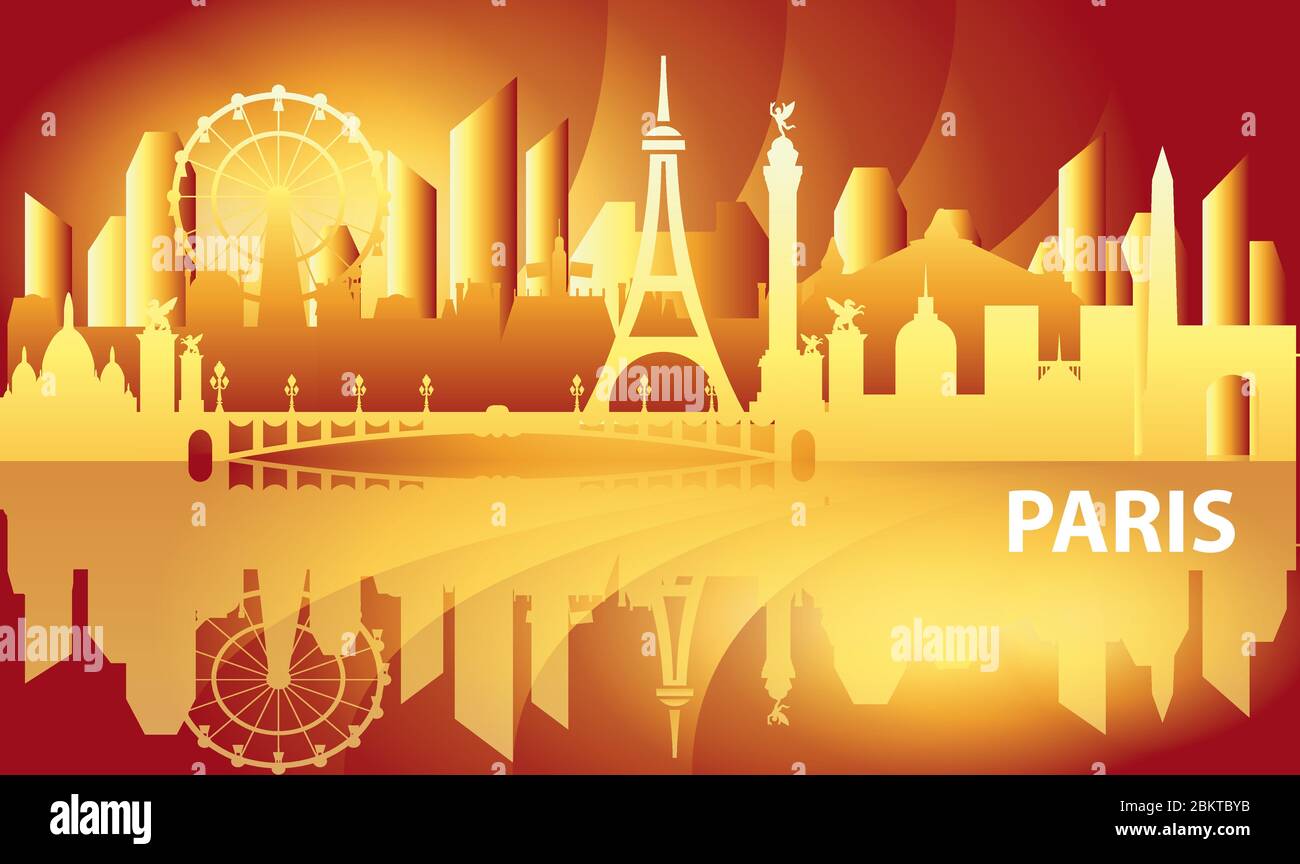 Illustration du voyage à Paris. Motif vectoriel avec vue avant des monuments de Paris dans des couleurs dégradées, tourisme français et arrière-plan de voyage pour l'impression, Illustration de Vecteur