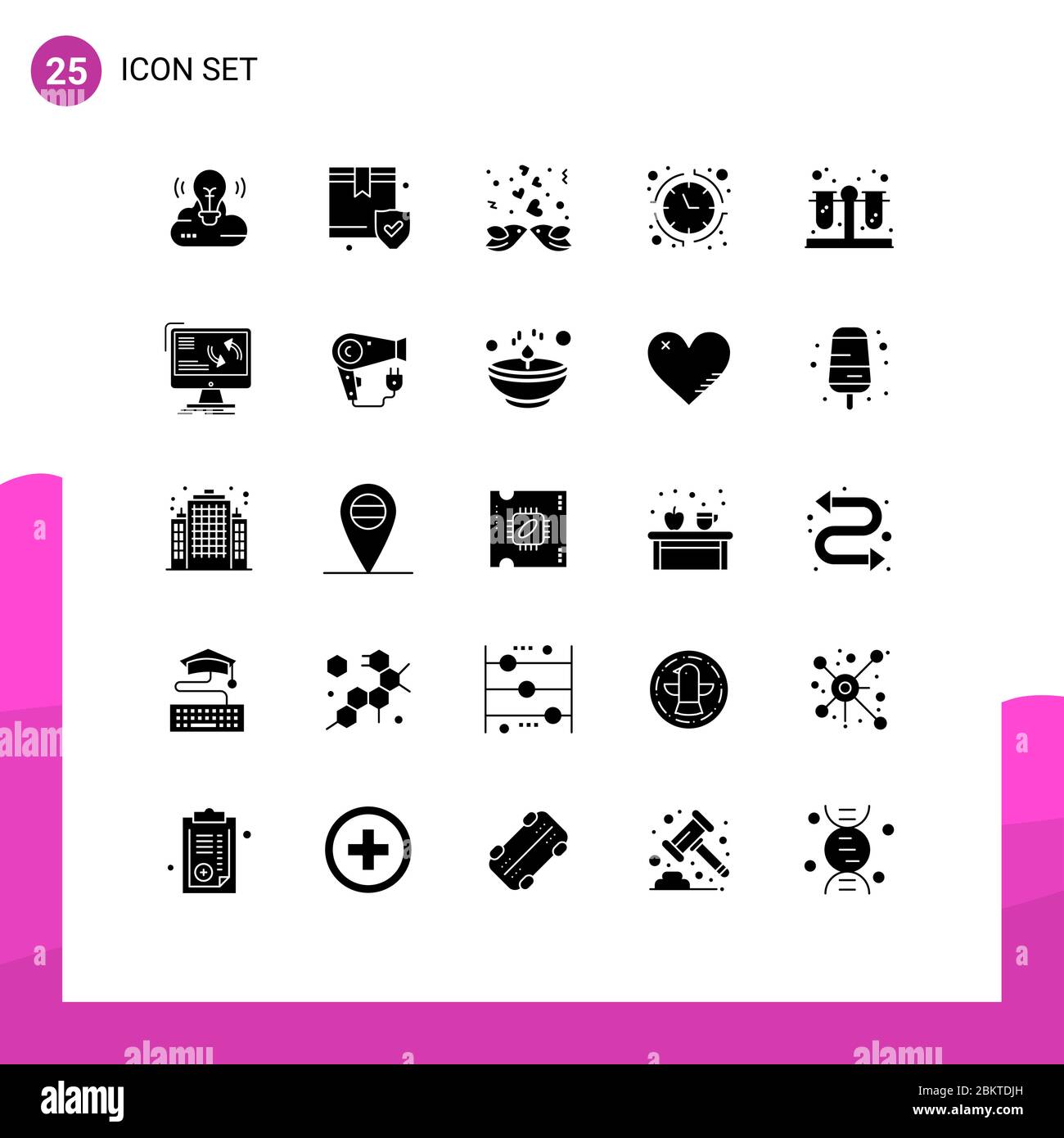 25 interface utilisateur solide Glyph Pack de signes et symboles modernes de test, temps, oiseaux, argent, banque éléments de conception de vecteur modifiables Illustration de Vecteur