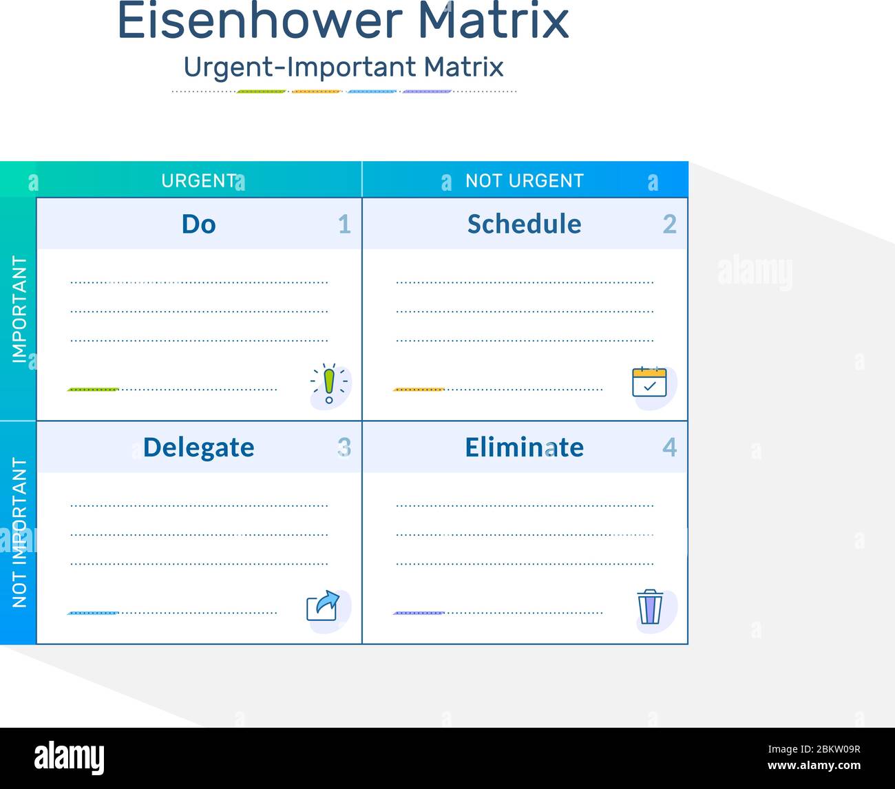 Eisenhower Matrix, urgent important Matrix, hiérarchiser la tâche, gestion des tâches, gestion de projet, infographies des processus Illustration de Vecteur