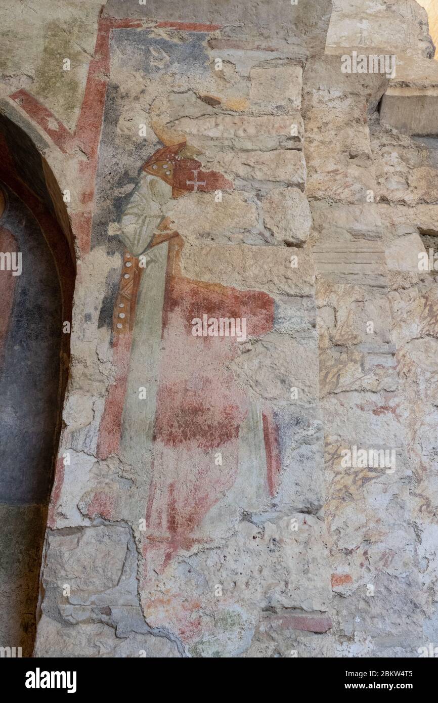 Fresques colorées dans l'église Saint-Nicolas le Wonderworker. Ancienne église grecque byzantine de Saint Nicolas située dans la ville moderne de Demre Banque D'Images