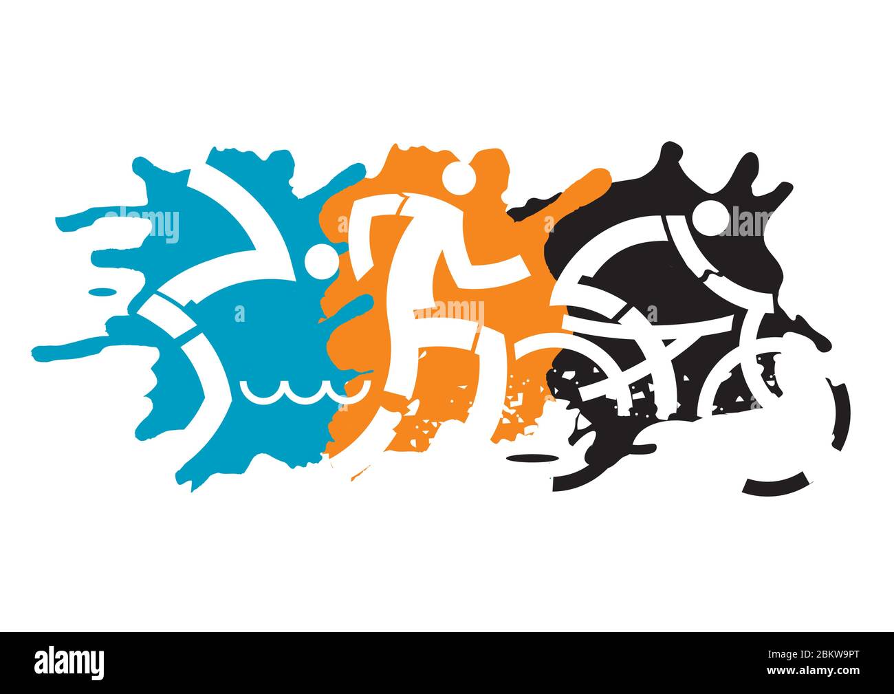 Trois coureurs de triathlon. Dynamique expressive dessinant trois athlètes de triathlon sur fond de grunge. Vecteur disponible. Illustration de Vecteur