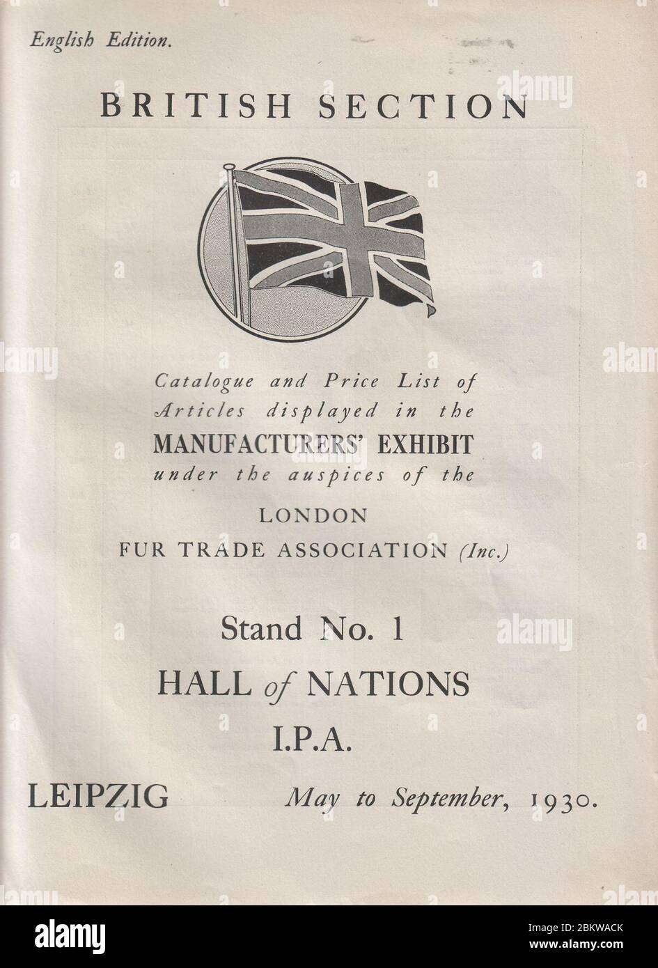 I.P.A., International fur Trade Exhibition, Leipzig 1930, catalogue britannique (1). Banque D'Images