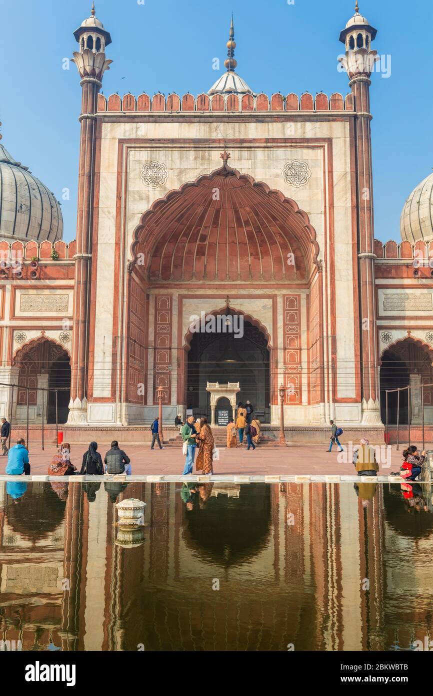 Mosquée JAMA Masjid, 1656, Delhi, Inde Banque D'Images