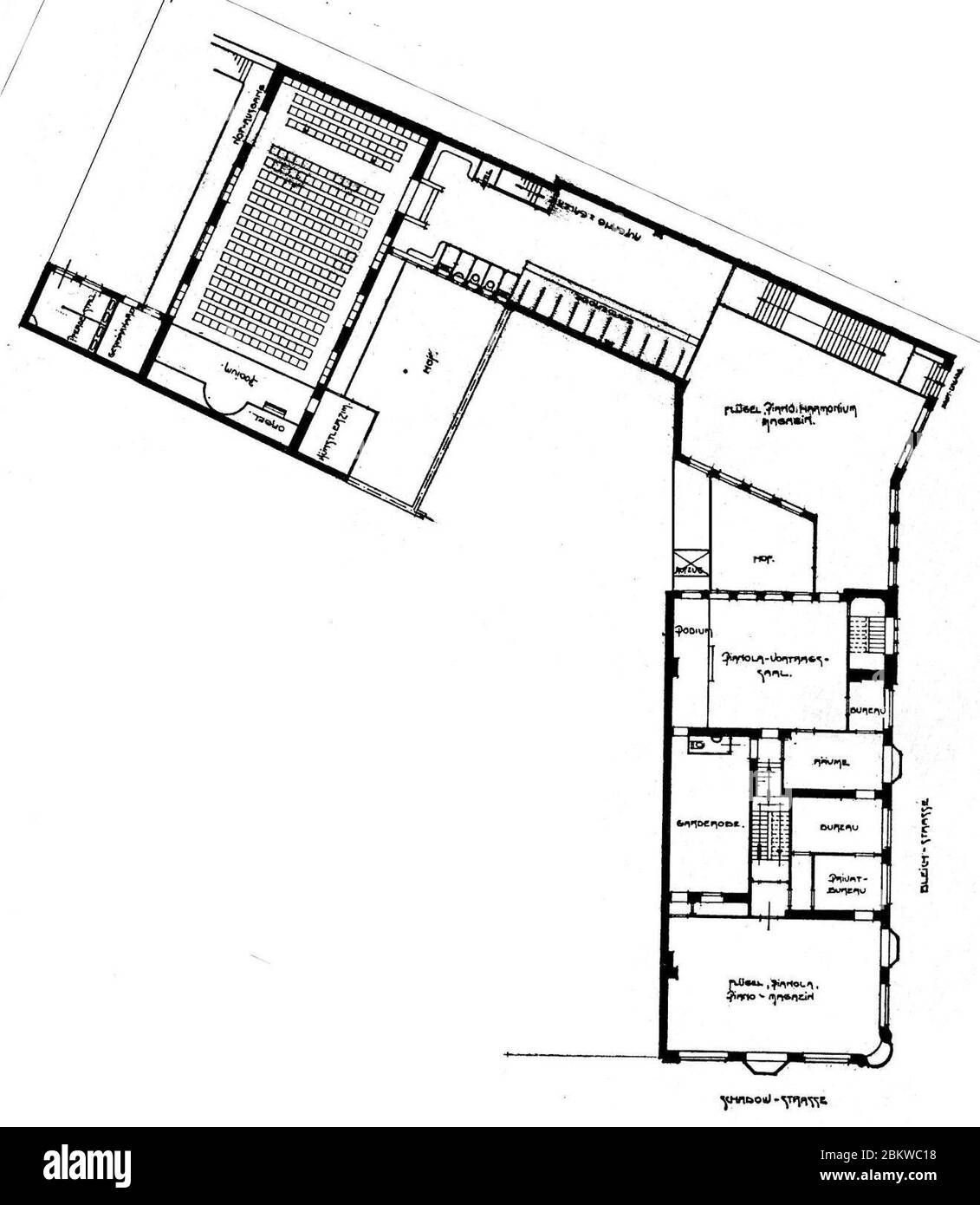 Ibach-Haus, Schadowstraße 52, Düsseldorf, Bauherr Photographie TH. Lantin, erbaut 1900, Architekten Gottfried Wehling und Alois Ludwig, Grundriss mit angebautem Ibach-Saal, Architekt Richard Hultsch , 1910. Banque D'Images