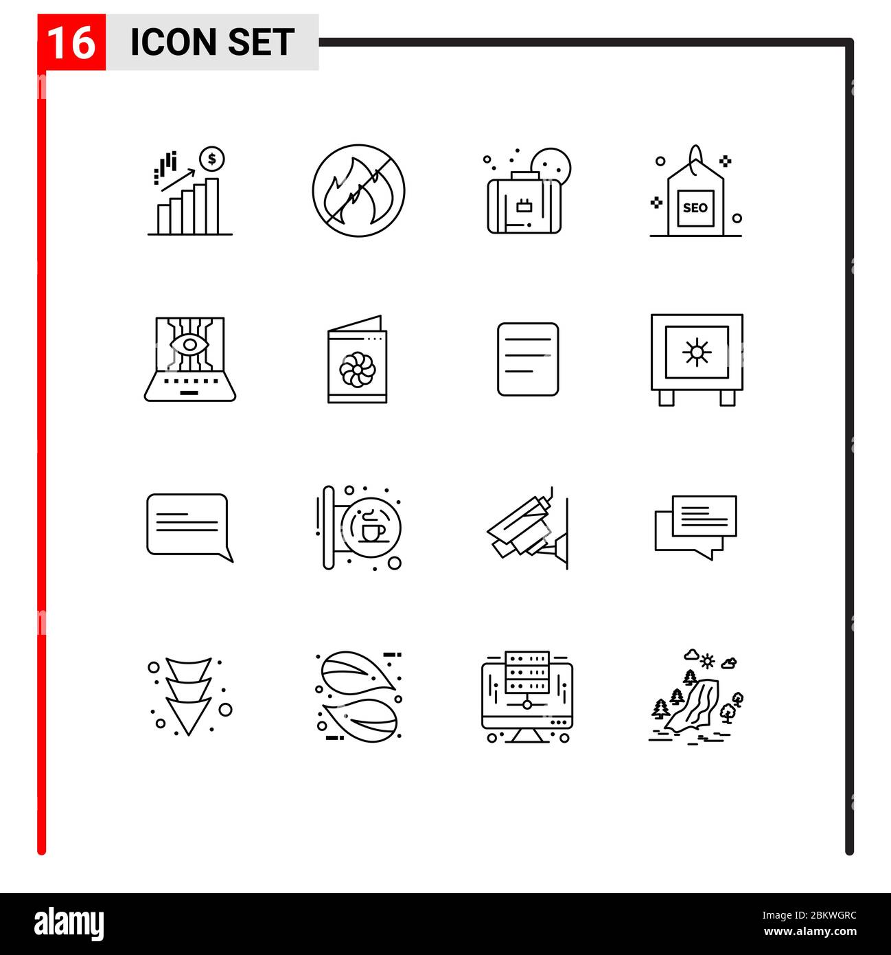 Pack d'icônes vectorielles de 16 symboles et signes de ligne pour les sciences informatiques, seo, été, recherche, supports modifiables éléments de conception vectorielle Illustration de Vecteur