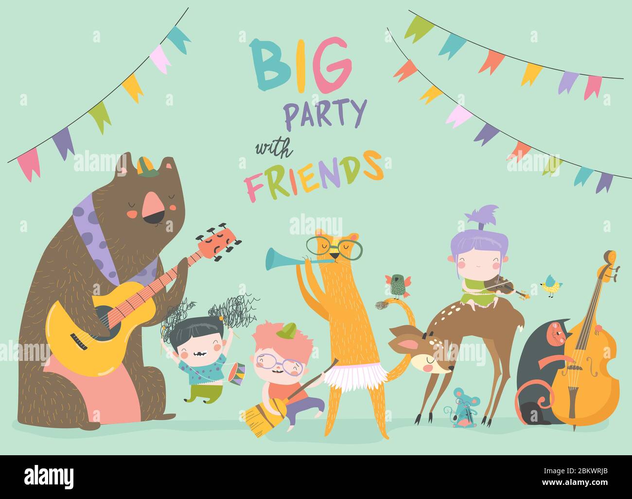 Carte D Anniversaire Avec Animaux Mignons Et Enfants Jouant Les Instruments De Musique Image Vectorielle Stock Alamy Carte D Anniversaire Avec Animaux Mignons Et Enfants Jouant Les Instruments De Musique Image Vectorielle Stock Alamy