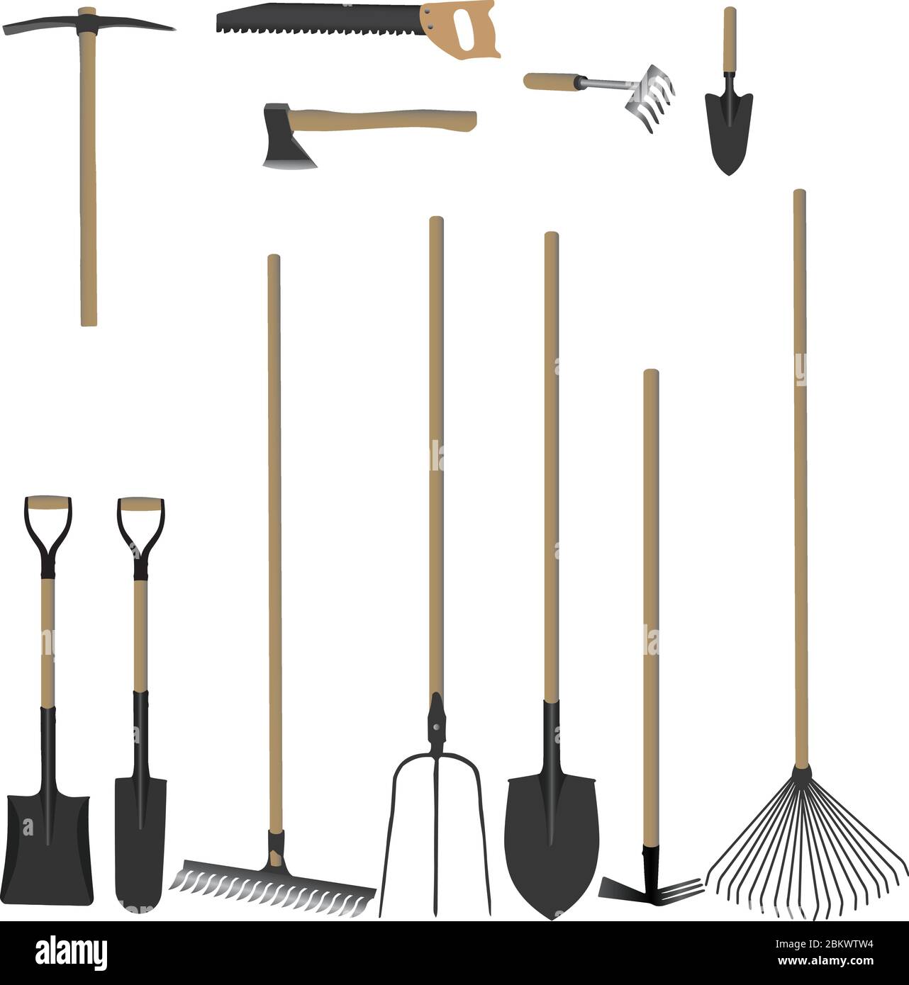 maison jardinage poignée en bois outils ensemble de collection conception Illustration de Vecteur