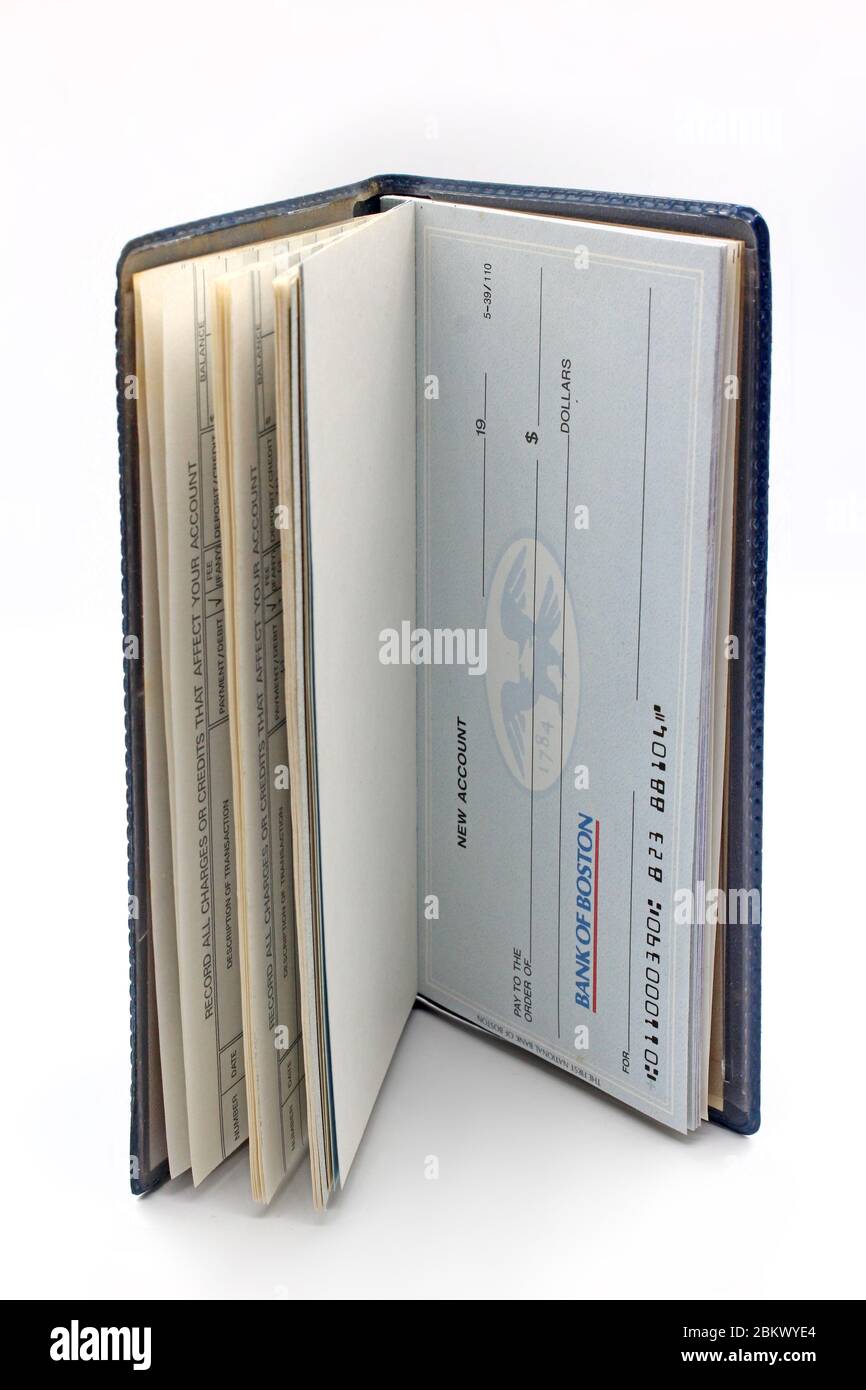 Livre de chèques vintage Bank of Boston, isolé sur fond blanc Banque D'Images