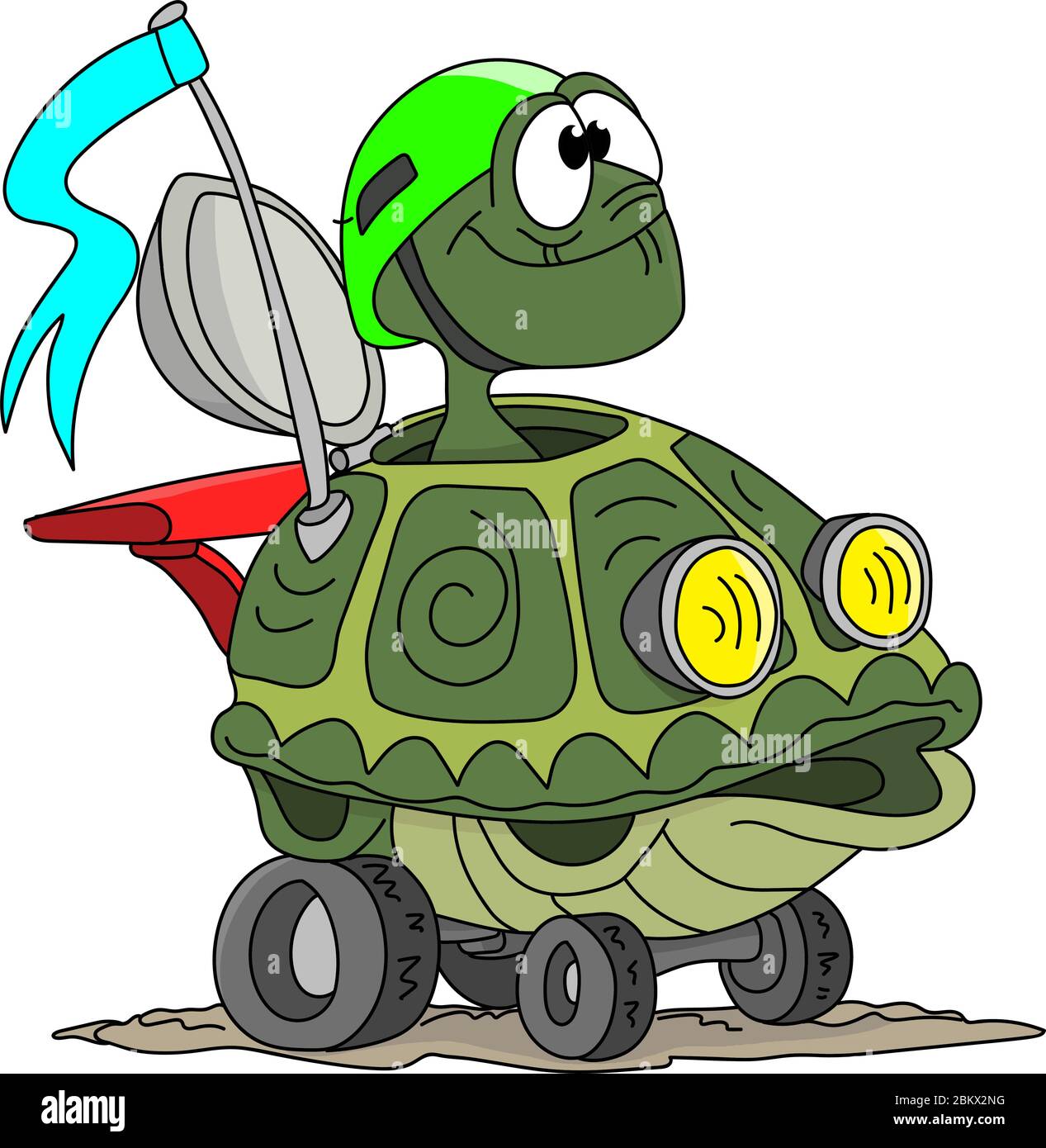 Dessin animé tortue pilotant sa coquille comme une illustration de vecteur de jeep Illustration de Vecteur