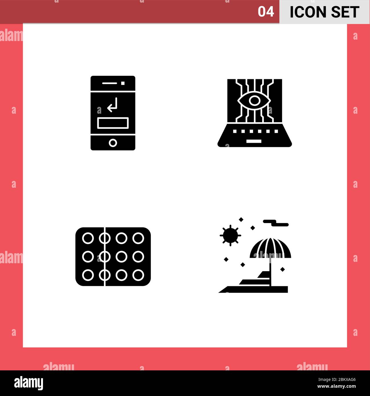 Solid Glyph Pack de 4 symboles universels de flèches, technologie, téléphone, informatique, santé modifiable Vector Design Elements Illustration de Vecteur