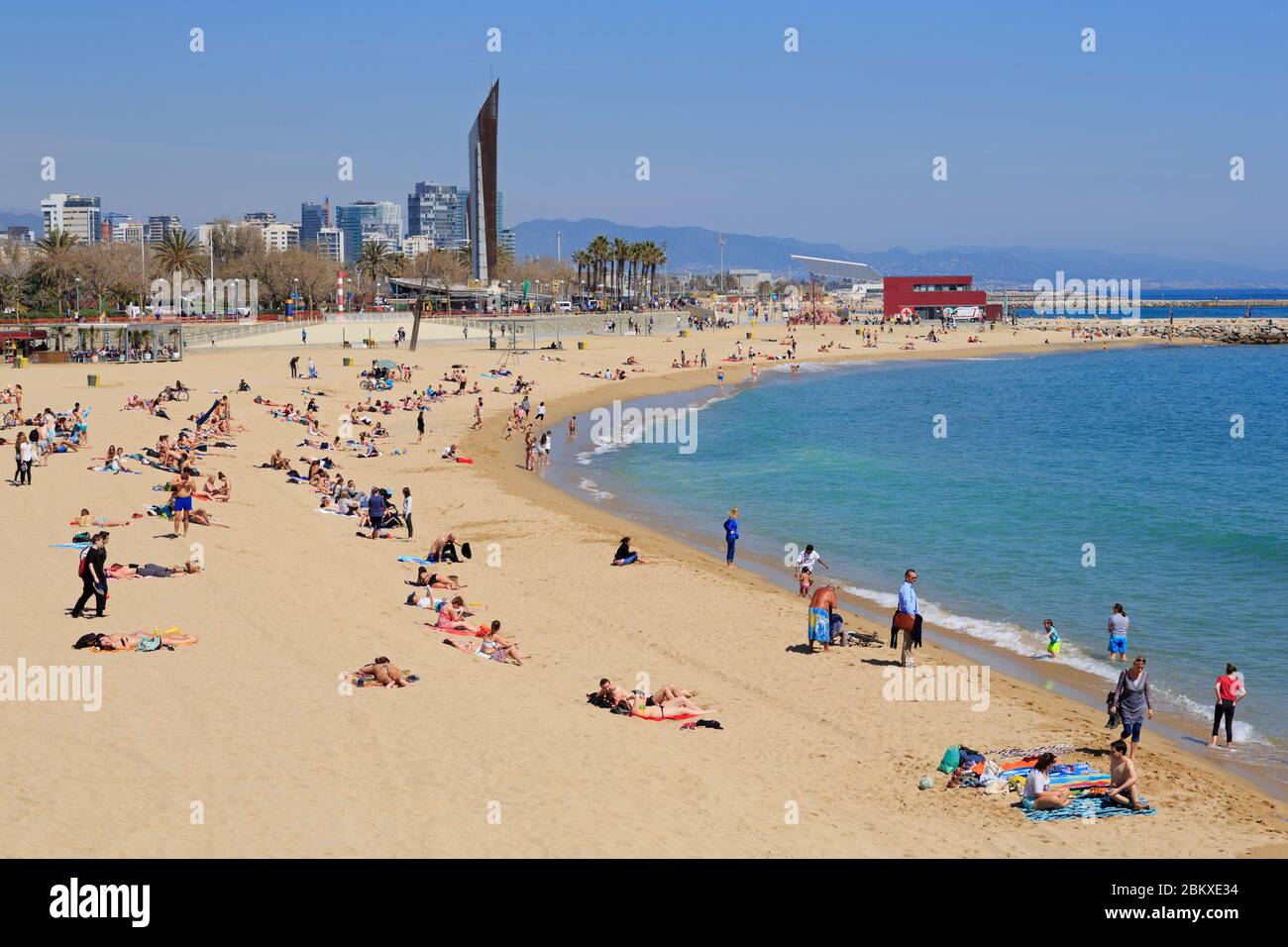 Plage, Port Olympique, Barcelone, Catalogne, Espagne, Europe Banque D'Images
