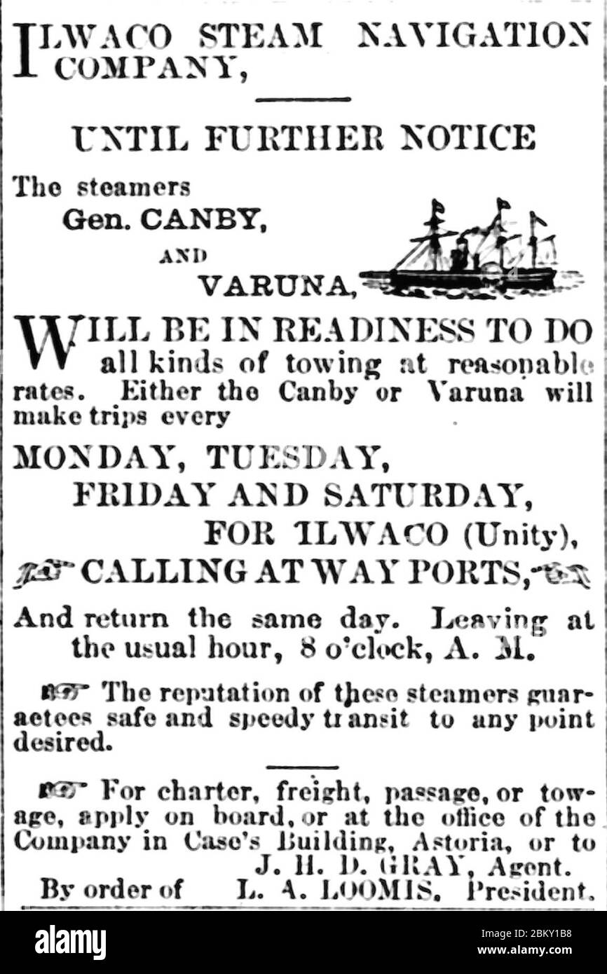 Ilwaco et Varuna (bateaux à vapeur) ad mai 1876. Banque D'Images