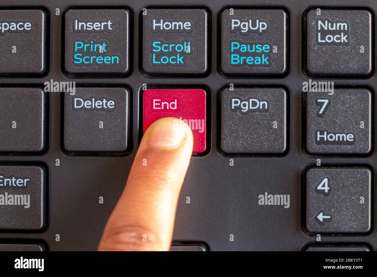 Touche fin mise en surbrillance rouge, avec appui du doigt sur le bouton du  clavier isolé sur fond blanc Photo Stock - Alamy
