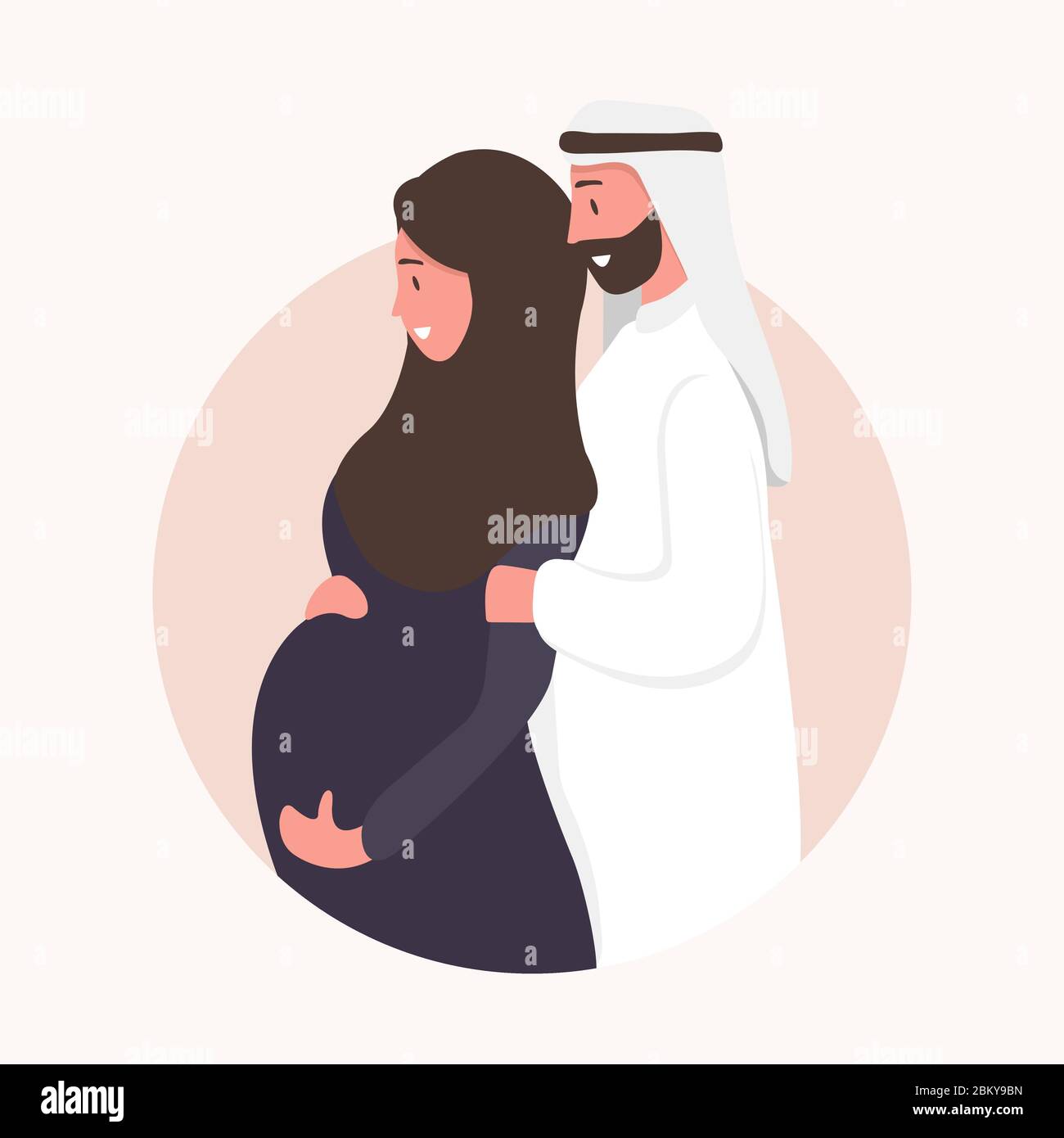 Famille Musulmane Traditionnelle Grossesse Et Naissance D Enfants Dans Un Couple Arabe Une Femme Enceinte En Hijab Et Costume National Avec Son Mari Et Son Bebe Plat Image Vectorielle Stock Alamy