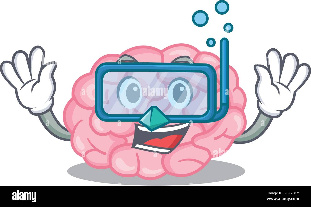 Concept de mascotte de cerveau humain portant des lunettes de plongée Illustration de Vecteur